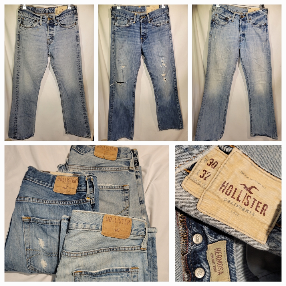 👖 3 PAIR LOT Hollister Jeans Hermosa Low Rise Boot Cut Button Fly Distressed